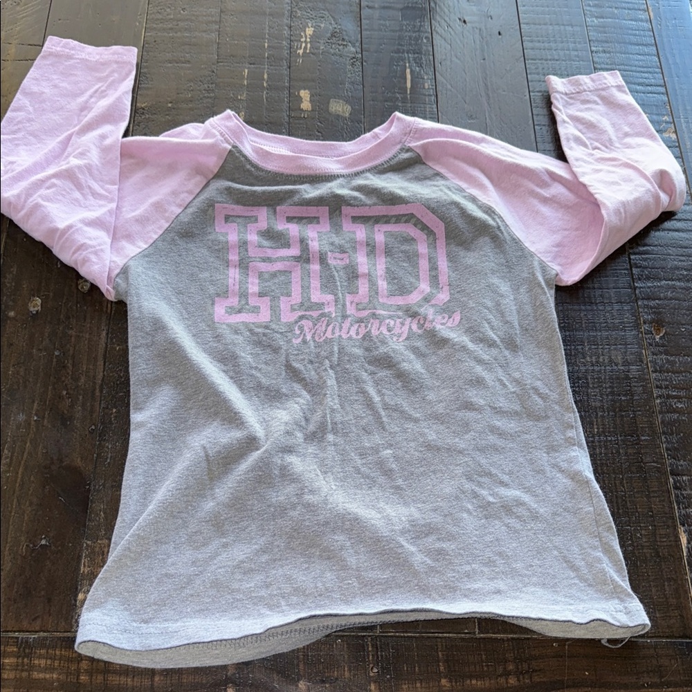 🎀7 Harley Davidson, motorcycle, long sleeve Kids Pink and Gray Raglan Shirt